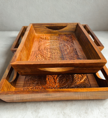 Hand-Carved Sheesham Wood Tray Set - Image 3